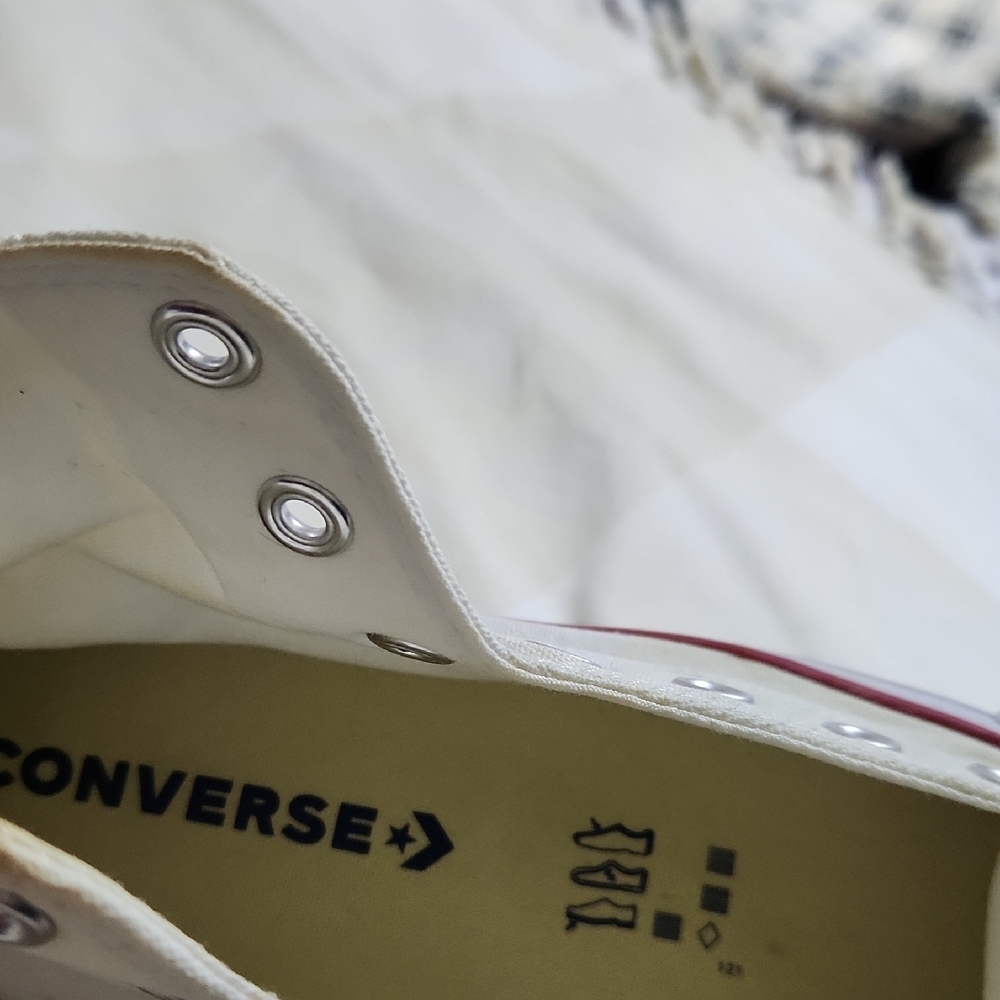 Converse High Tops in Cream with Red and Blue Accents - Picture 10 of 11